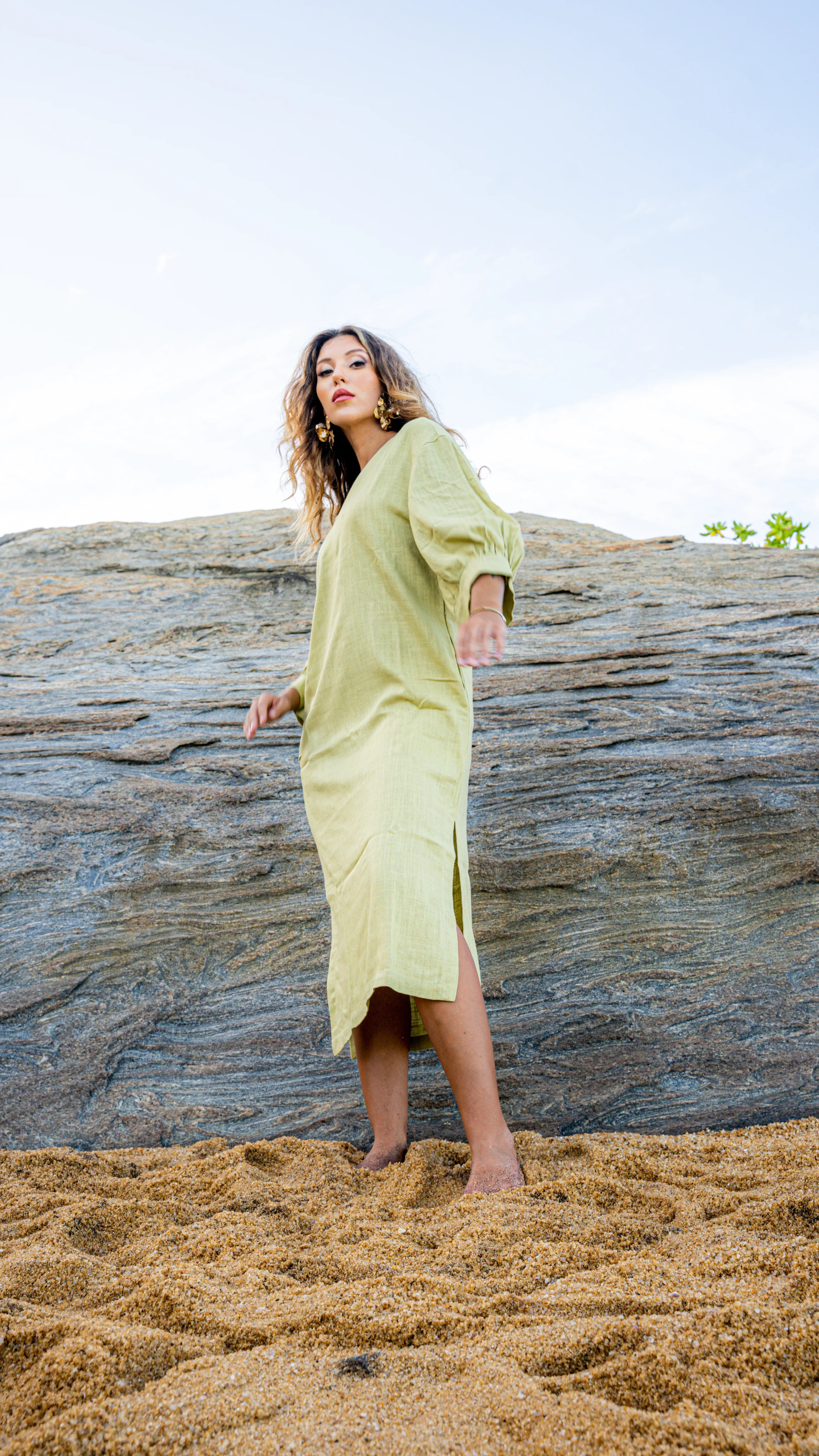 Sage Midi Linen Dress