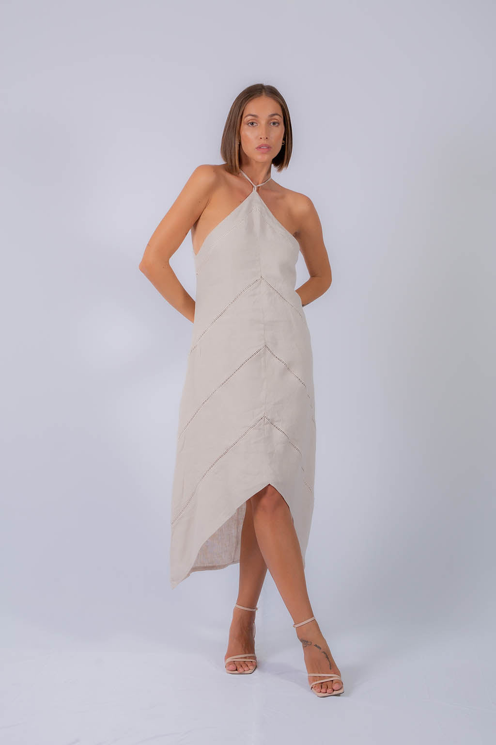 Sahara Halter Neck Linen Midi Dress