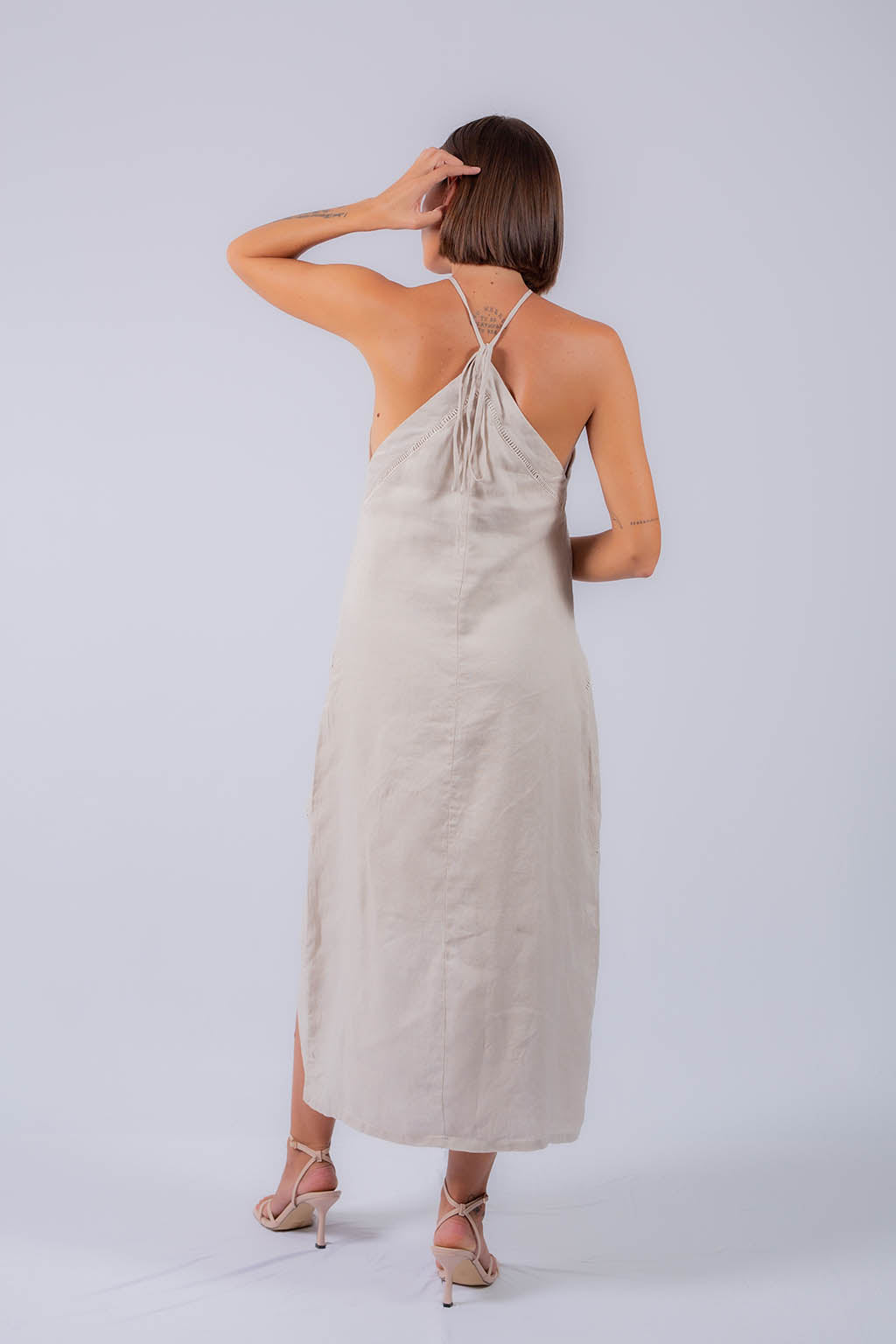 Sahara Halter Neck Linen Midi Dress