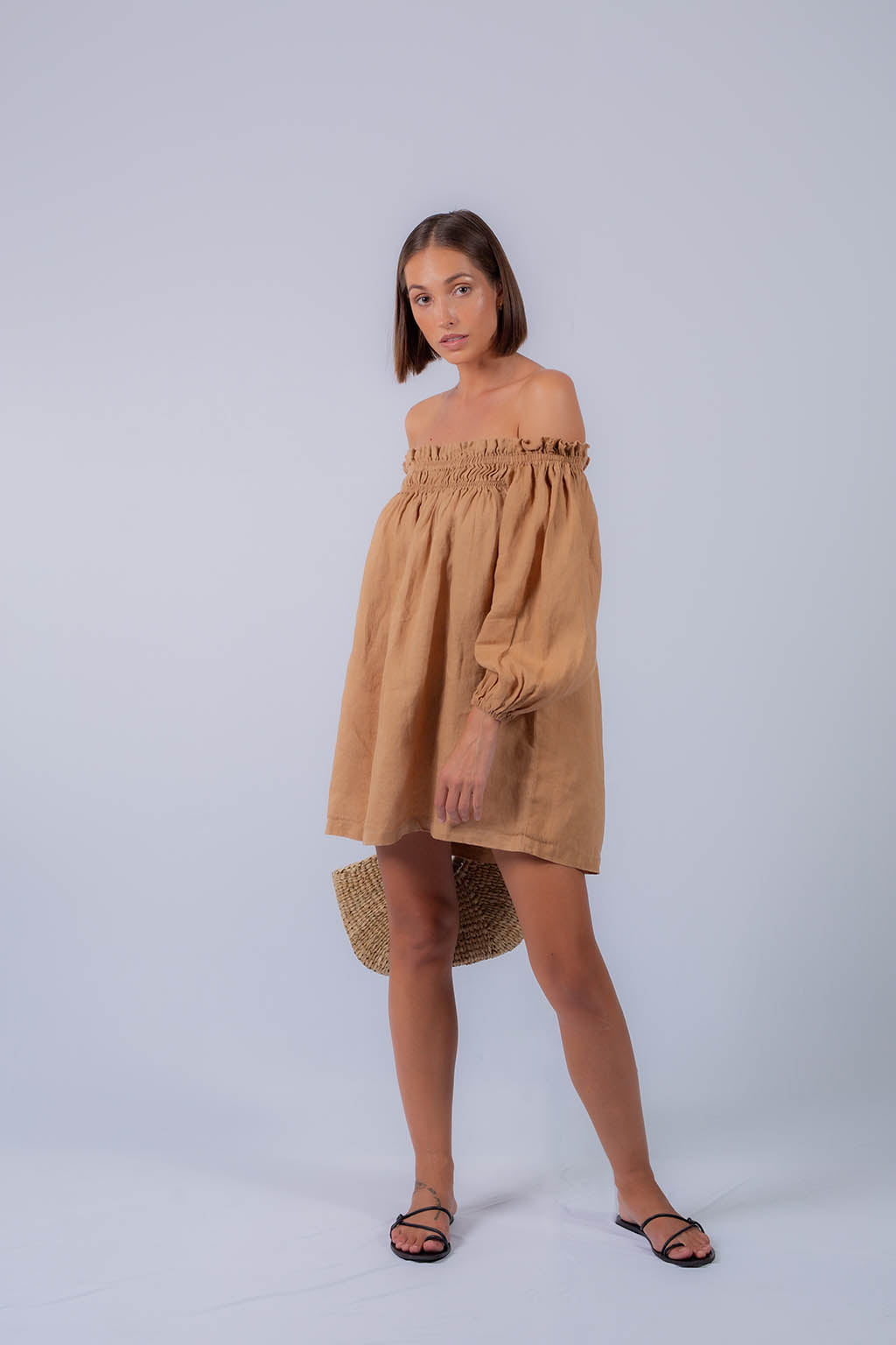Tally Off Shoulder Mini Linen Dress - Ysanne Tally Off Shoulder Mini Linen Dress - Ysanne