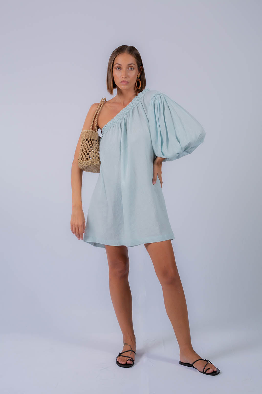 Skye One Shoulder Linen Mini Dress