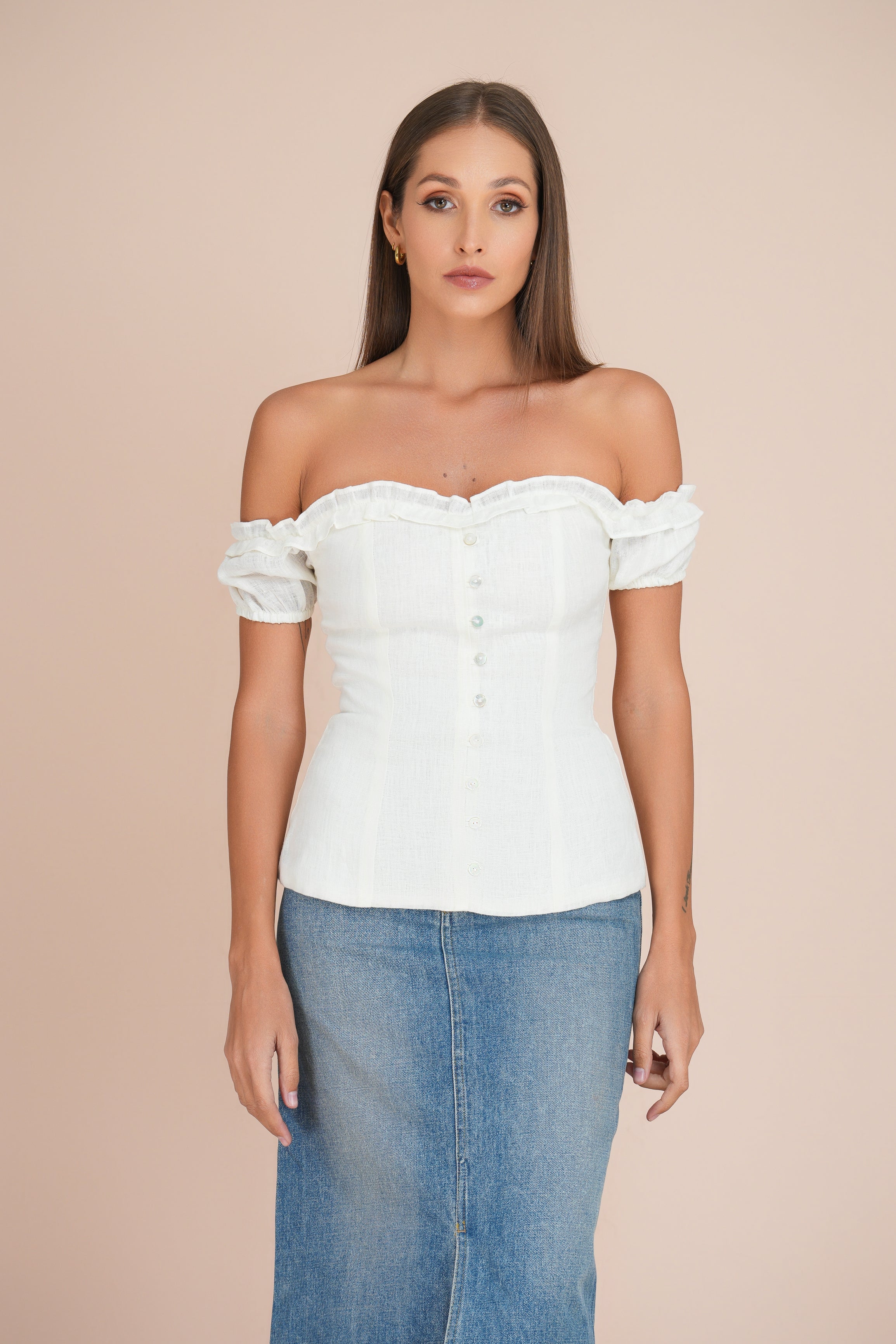 Dion off the Shoulder Linen Blouse