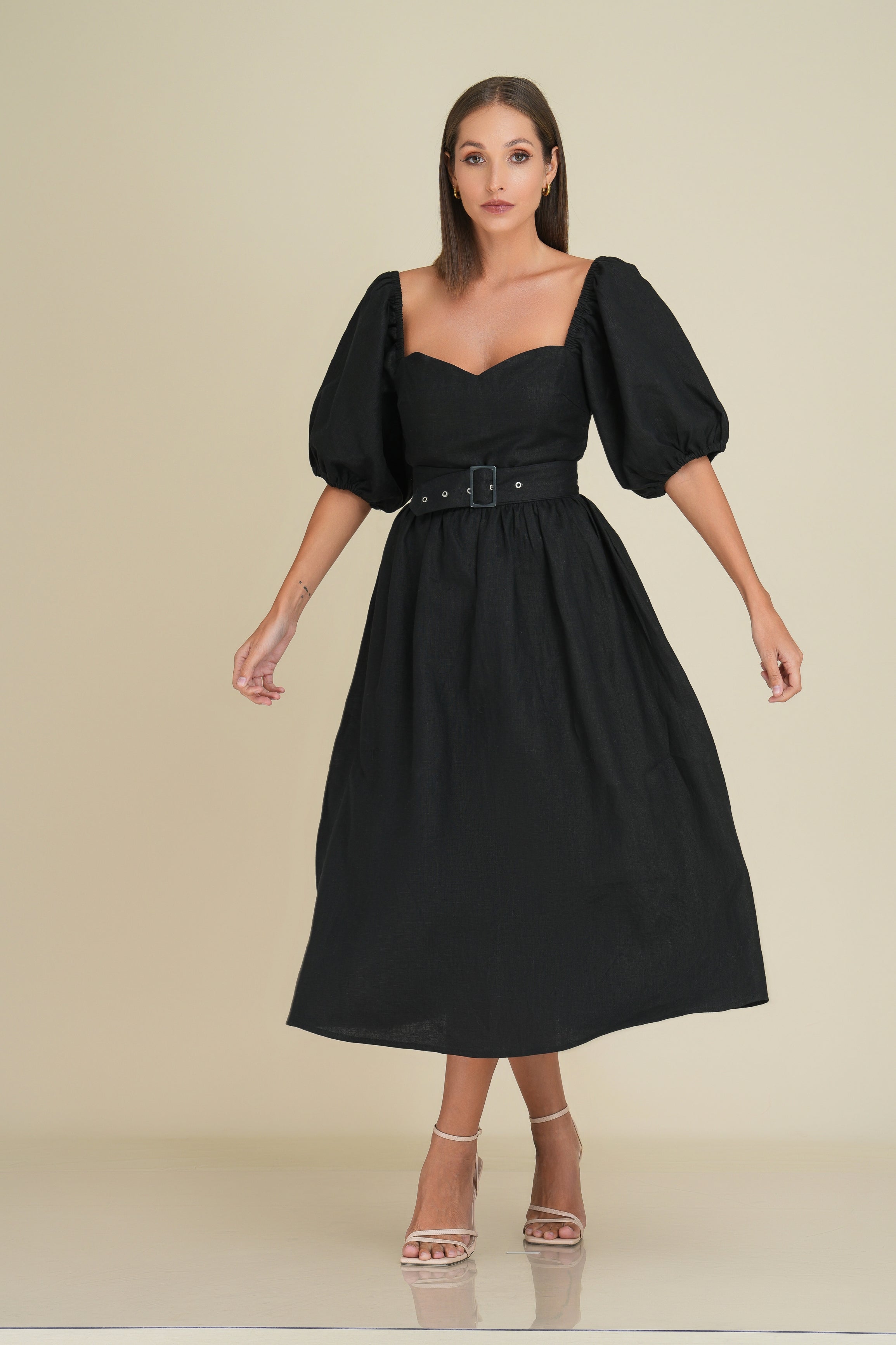 Kaleen linen maxi dress with belt