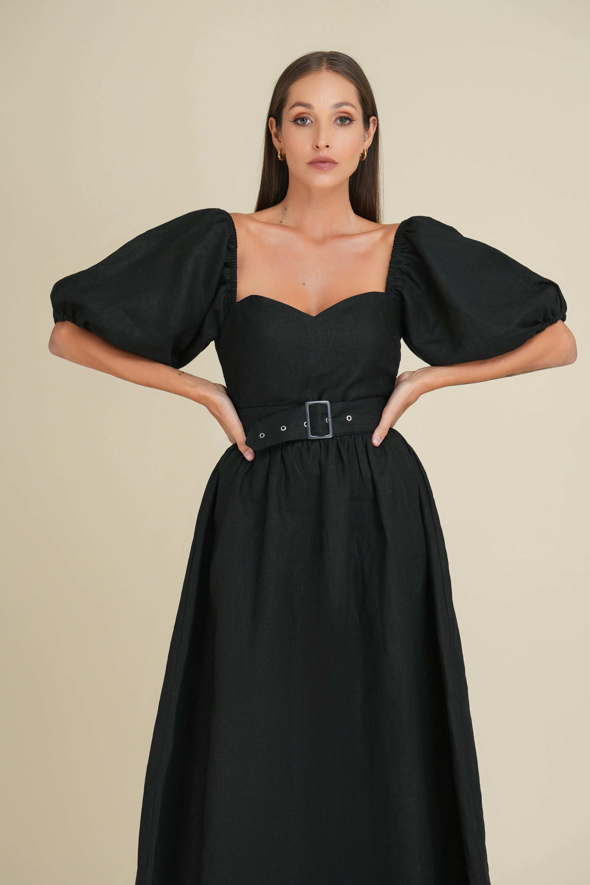 Kaleen linen maxi dress with belt