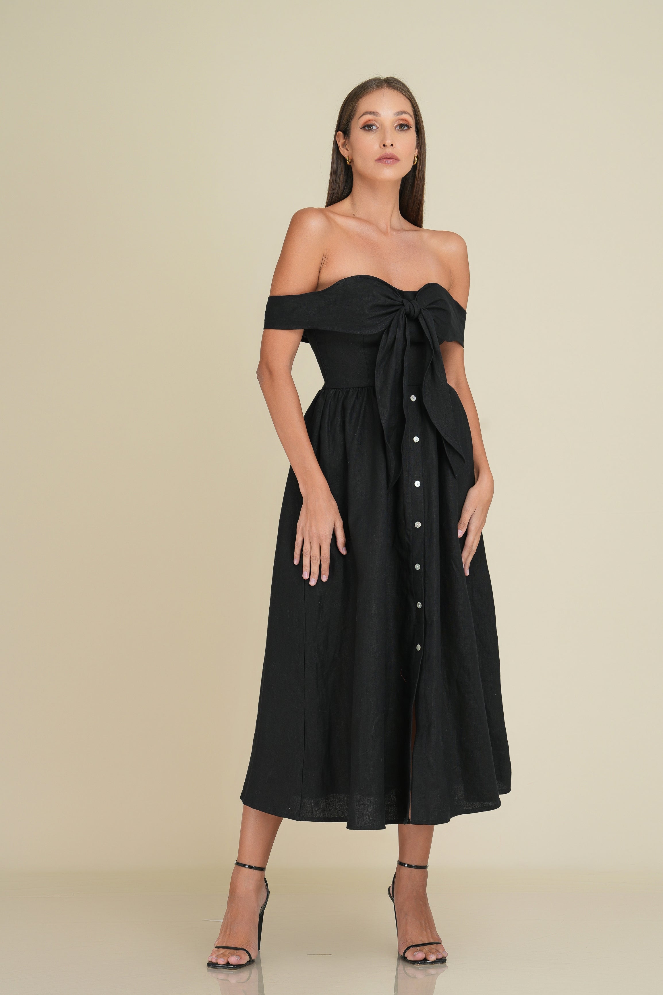 penny linen midi off the shoulder dress Ysanne penny linen midi off the shoulder dress Ysanne