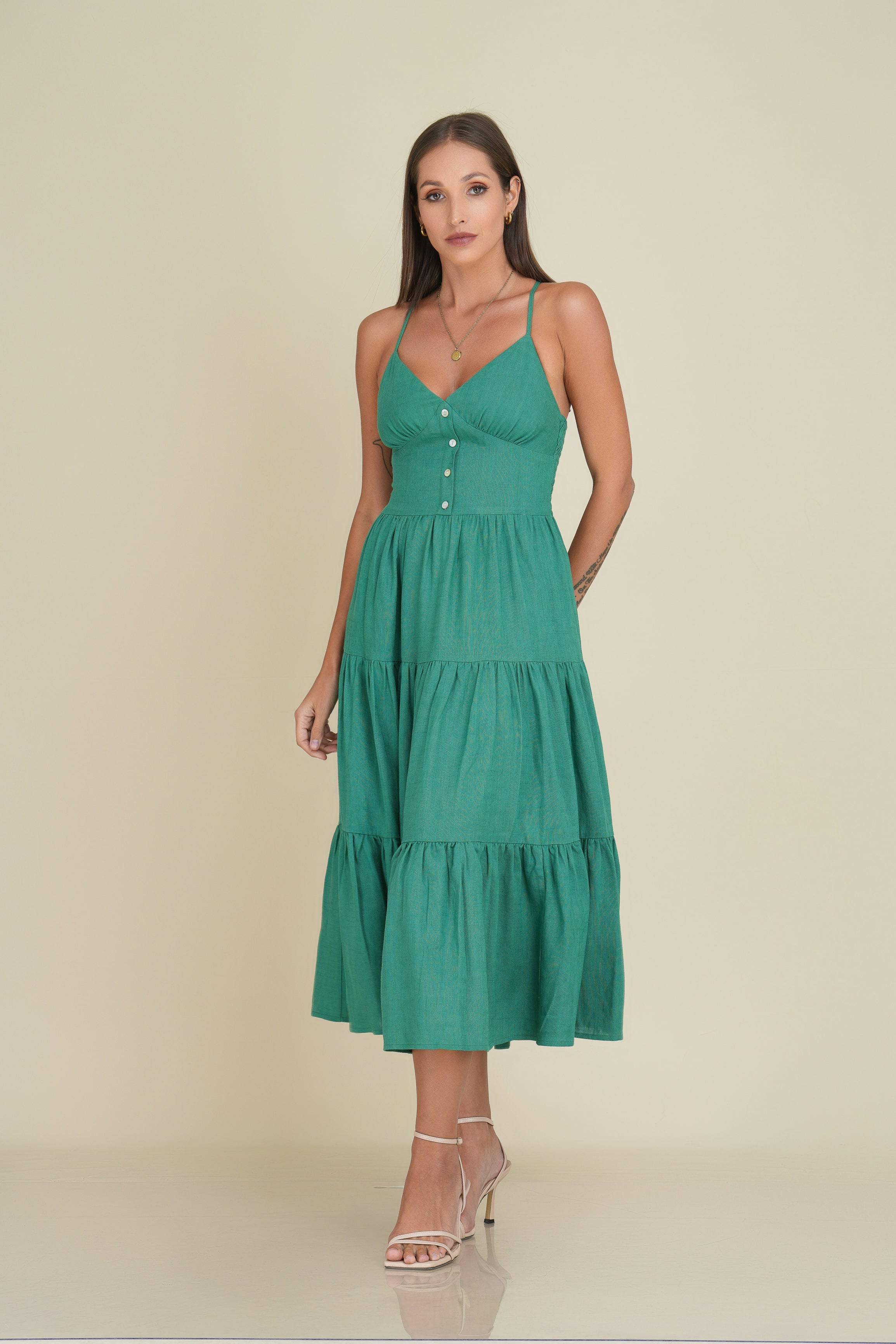 slim fit dress slacks Bonnie green midi dress |Dresses